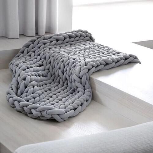 Fashion Hand Made Chunky Merino Wool Blanket Thick Big Yarn Roving Knitted Plaid Blanket Warm Throw Blanket For Sofa Plaid Cover