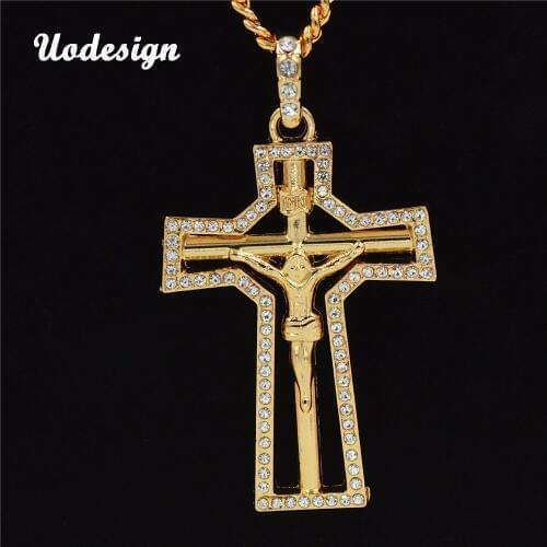 Uodesign Hip Hop Jesus Crossing Crystal Pendant Men Women Jewelry Gifts Iced out Gold Bling Rhinestone Crystal Pendants Necklace