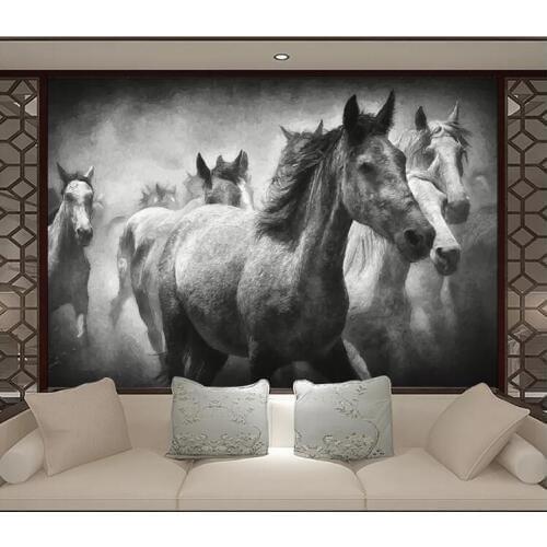 Papier peint mural 3d Flying horse black and white oil painting mural wallpaper background wallpaper for walls 3 d