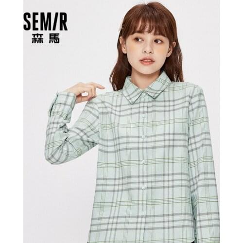 SEMIR 2020 early autumn new top plaid shirt ladies retro long sleeve shirt design niche pure cotton