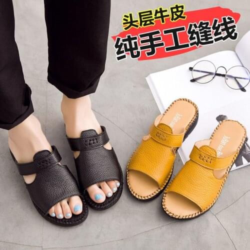 Slippers women Handmade Vintage Womens Slippers Genuine Leather Shoes Slides Women Flip Flops Outside LeatherCasual Shoes