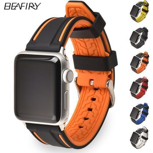 BEAFIRY Soft Silicone Rubber For Apple Watch Band 38mm 42mm 44/40mm For iWatch 4 3 2 1 Replacement Waterproof Sport Wrist Strap