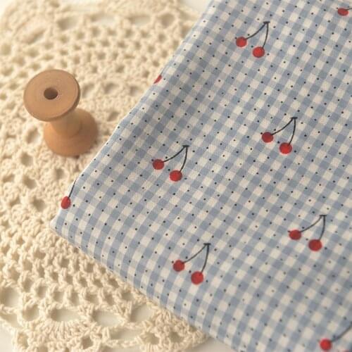 50*140cm Blue Small Grid Red Small Cherry Polyester-cotton Fabrics Shirt Dress Clothes Tablecloths Curtains Handmade DIY Fabric
