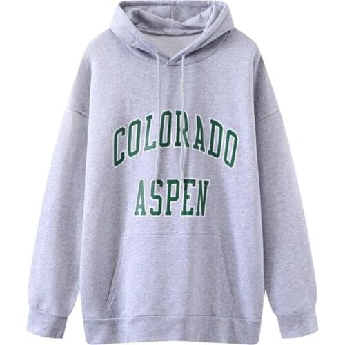 Oversize Girls Soft Cotton Vintage Hoodies 2021 Fashion Ladies Fleece Pullovers Loose Women Letter Hooded Grey Pocket Hoodie