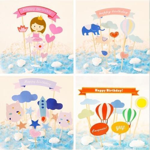 Cake toppers cartoon lovely paper cards banner for Cupcake Wrapper Baking Cup birthday tea party decor Craft baby shower DIY