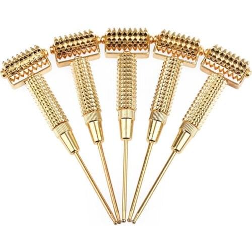 Healthcare 115mm multi-functional gold probe acupuncture points detector pen with facial acupoints needle rolling massage roller