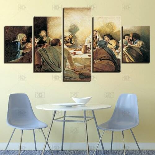 Last Supper Vintage Canvas Painting 5 Pieces Jesus Abstract Wall Art Picture Modern Modular Home Decor Posters For Living Room