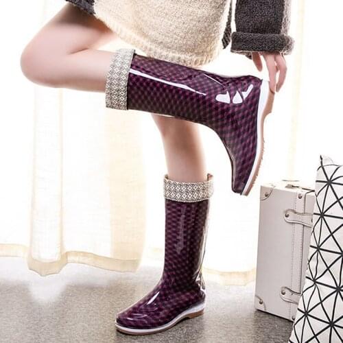 Miaoguan High Top Waterproof Mid Calf Boots Women Rain Shoes Spring/autumn PVC Fashion Non-slip Womens Rain Boots Water Shoes