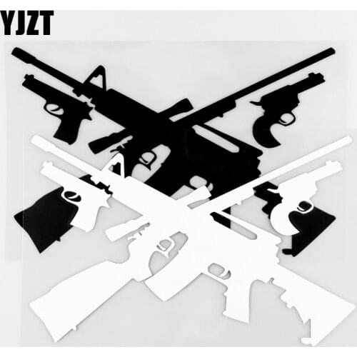 YJZT 11.9×15.1CM Pistol And Cross Rifle Creative Cool Car Sticker Vinyl Weapon Decoration Pattern Black / Silver 20C-0204