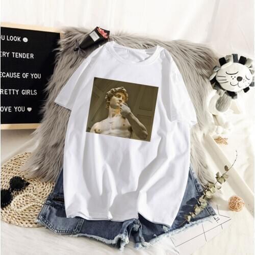 Fashion Stone sculpture T Shirt Women Lovely Print Short Sleeved O-neck T-shirt Vintage Ullzang Tshirt Harajuku Tops