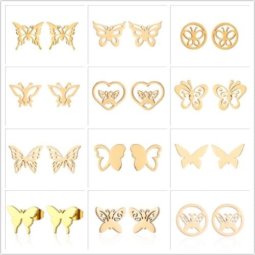 2021 New Arrival Metal Flying Butterfly Stud Earrings Exquisite Animal Insect Ear Studs for Women Girls Female Jewelry In Stud