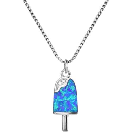 Creative Popsicle Pendant White Blue Opal Stone Necklaces For Women Summer Jewelry Vintage Fashion 925 Silver Rose Gold Necklace