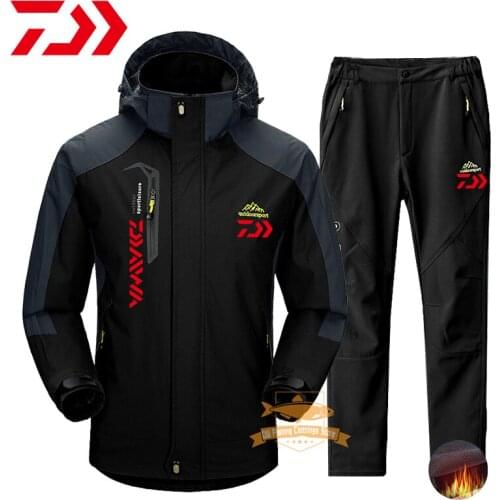 2021 Daiwa Men Fishing Jacket Autumn Winter Waterproof Windproof Warm Jacket Fleece Pants Outdoor Hiking Camping Fishing Suits