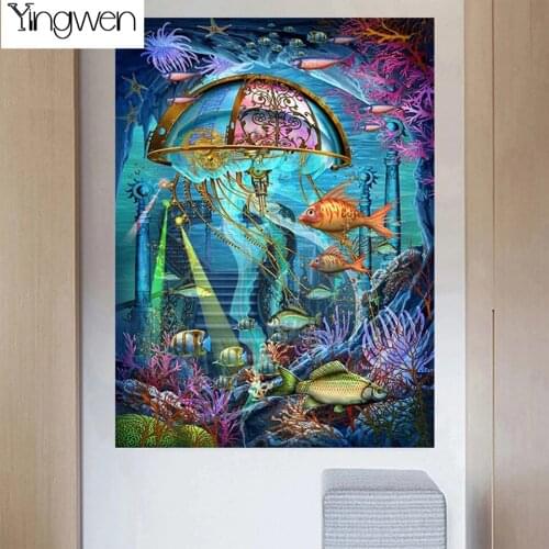 5D Diamond Painting Full Square Round Sea Animal Fish Landscape Diamond Mosaic Embroidery DIY Rhinestone Picture Art Home Decor