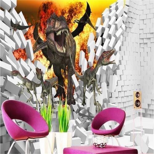 Beibehang Custom photo wallpaper large mural 3d brick wall residual Jurassic dinosaur TV backdrop papel de parede wall paper