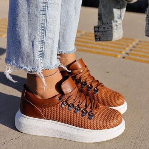 Chekich Casual Shoes For Womens & Mens Tan Color Artificial Leather Lace Up Unisex New Trends Spring Vulcanized Design Wedding White Outsole Brown Platform Sneakers Flexible Air Breathable Nature CH021 Women V3