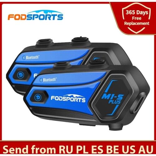 Fodsports 2 pcs M1-S Plus intercom motorcycle helmet intercom bluetooth headset 8 riders wireless interphone FM music sharing