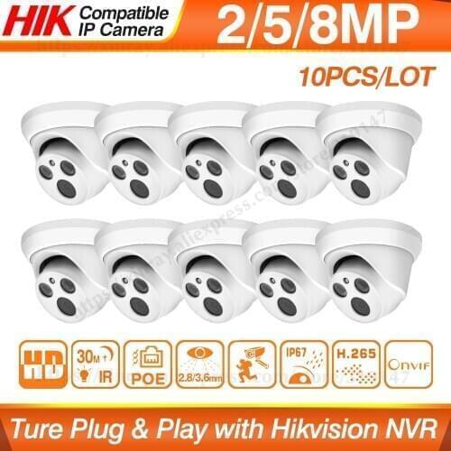 Hikvision Compatible 5MP Dome POE IP Camera 8MP Home Security CCTV Camera 1080P IR 30m ONVIF H.265 P2P Plug&play Security 10PCS