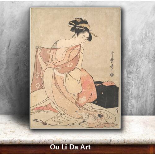 Classical Japan kimono sexy women cat oil painting canvas painting printings printed on canvas wall art decoration picture
