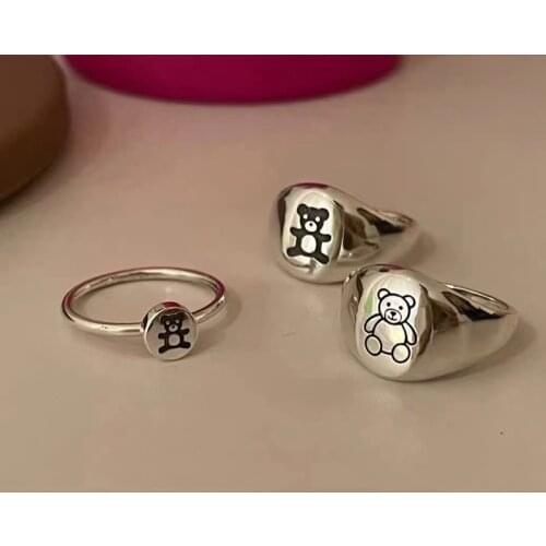 New Ins Creative Retro Cartoon Bear Ring Simple Cute Animal Bear Rings For Women Girls Fashion Jewelry Gift