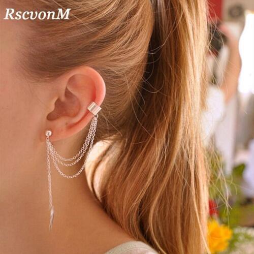 RscvonM Fashion Personality Metal Ear Clip Single Leaf Tassel Earrings Cuff Women And Girls Caught In The Ear Ear Cuffs Jewelry