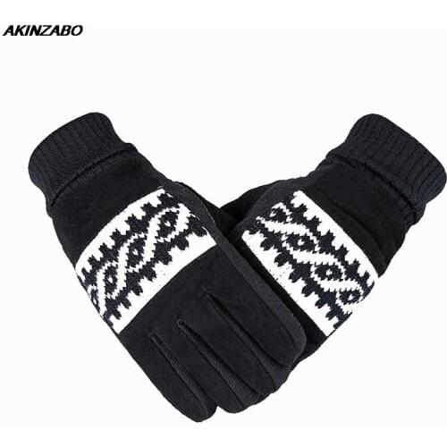 Winter New Mens Gloves Thermal Velvet Thick Real Pigskin Male Warm Gloves Fashion Non-slip Windproof Driving Cycling Gloves