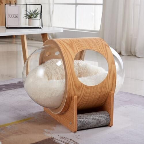 Space Capsule Cat Litter Transparent Cat Delivery Room Solid Wood Space Cat Climbing Frame