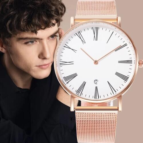 2021 New Fashion Mens Watches Minimalist Ultra Thin Clocks Simple Men Business Stainless Steel Mesh Belt Branded Quartz Watch