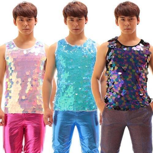 New Dj Costume Sequin Vest Pink/Blue/Colorful Hiphop Dance Clothes GoGo Dancer Costume Oufits Mujer Nightclub Costume BL2086