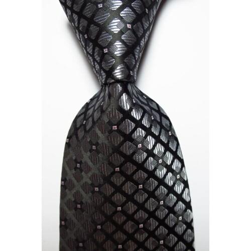 New Fashion Plaid Tie Mens 9cm Silk Necktie Set Gray White Black Red JACQUARD WOVEN 100% Silk Mens Tie Necktie