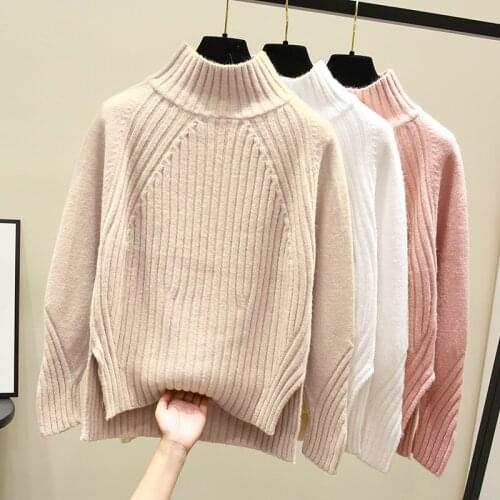Half Turtleneck Solid Color Sweater Women Casual Basic Soft Knitted Tops 2021 Spring Soft Warm Jersey Jumper Femme Pink Yellow