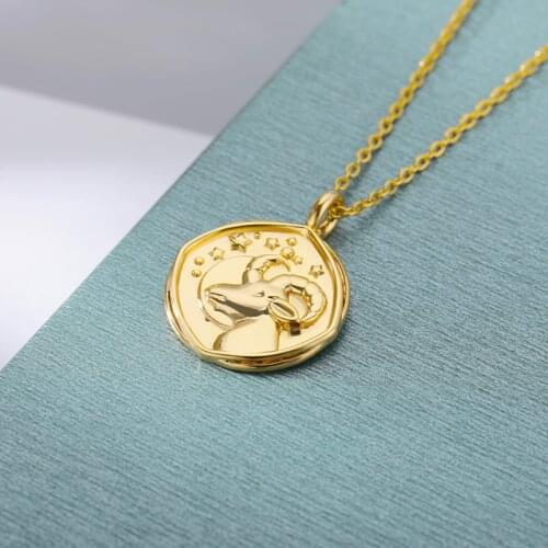 12 Zodiac Sign Necklace For Women Stainless Steel Religion Style Coin Shape Constellation Pendant Necklaces Female Boho Jewerly