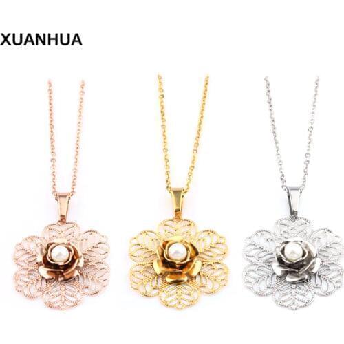 XUANHUA Stainless Steel Rose gold Pearl Necklaces & Pendants Valentines Day Gift For Women Fashion Jewelry Accessories Chocker
