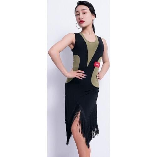 Latin Dance Dress Women Sexy Sleeveless Fringe Skirt Female Tassels Practice Clothes Rumba/Tango/Salsa Dance Costumes VO648