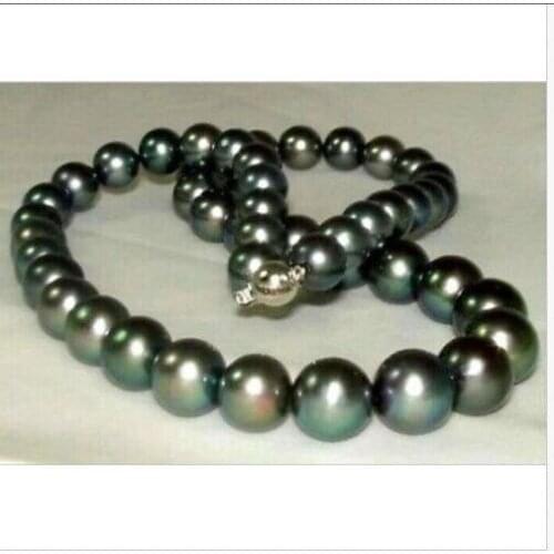 Stunning 10-11mm perfect round tahitian black pearl necklace 18inch