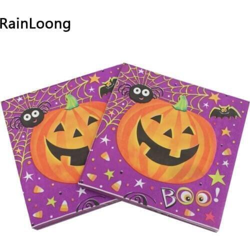 [RainLoong] Halloween Punk Paper Napkins Pumpkin Cushaw For Hallowmas Decoration Servilleta 33*33cm 1 pack (20pcs/pack)
