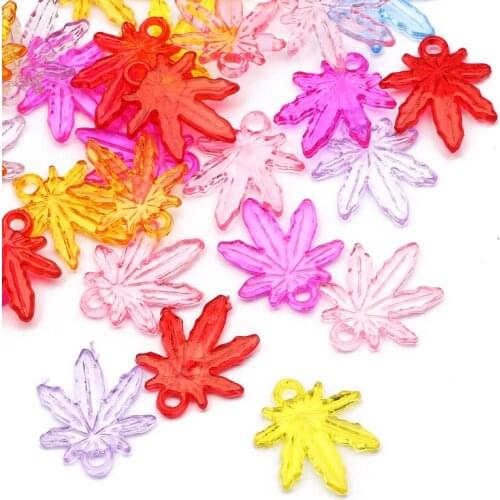 Colorful Mix Transparent Maple Leaf Acrylic Beads 30pcs 24x20mm Loose Spacer Beads For Jewelry Making DIY Necklace Accessories
