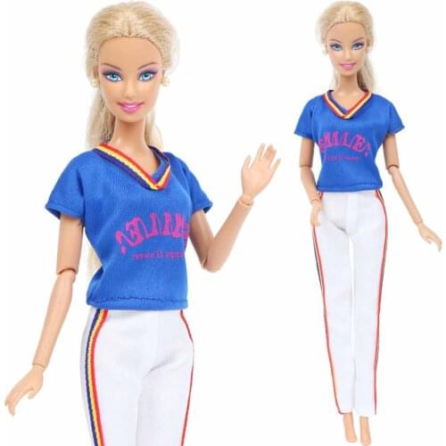 Handmade Doll Outfit Blue Shirt White Pants Trousers Sport Daily Casual Wear Clothes for Barbie Doll 12'' Doll Accessories Toy