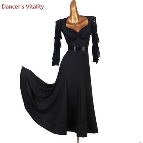 Modern Dance Female Child Adult Performance Dress Lotus Leaf Sleeves Profession Custom Ballroom Dancing Big Swing Skirt