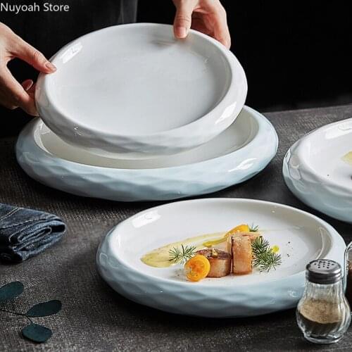 Creative White Round 11.6-inch Large Plate Restaurant Hotel Tableware Diamond Pattern Display Plate/dinner Set Plates and Dishes