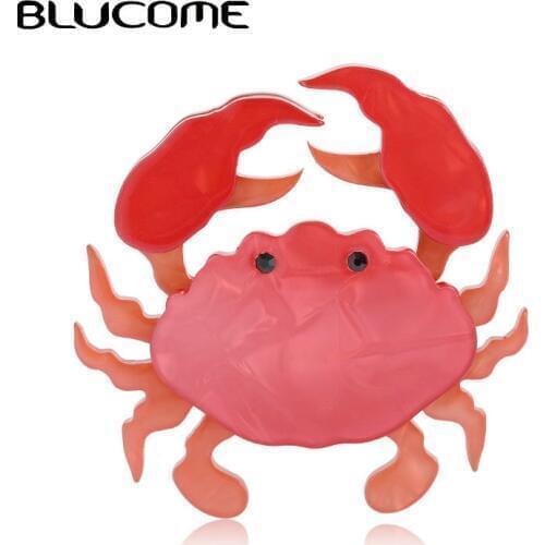 Blucome Acrylic Black Eye Red Crab Brooches For Women Kids Handmade Christmas Party Gifts Brooch Pins Hats Dress Accessory