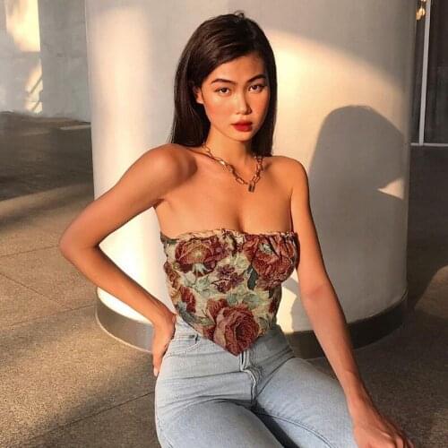 Fashion Printed Smear Vest Ins Summer European and American Wind Pleated Back Short Wrap Chest Green Tops for Women Crop Tops