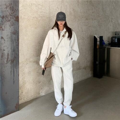2020 Autumn Winter Clothes Women New Loose Hooded Zipper Sweatshirts+high-waisted Casual Sweatpants Two-piece Suit