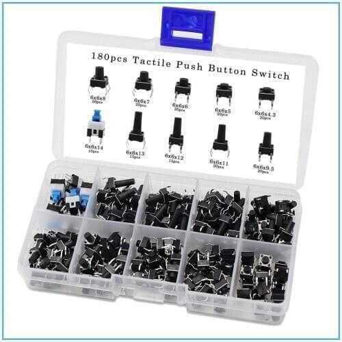 10 Values 180PCS Tactile Push Button Switch Mini Momentary Tact Assortment Touch switch