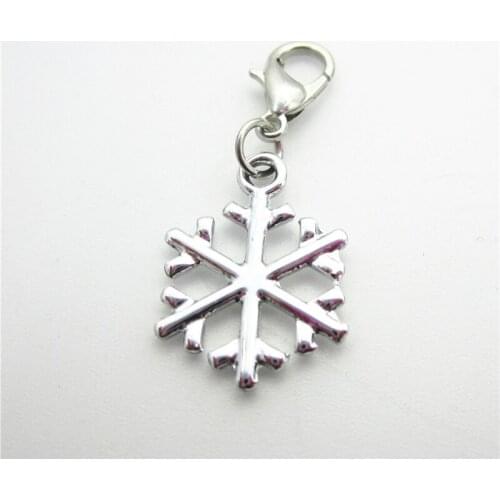 30pcs/lot Silver Snowflake Dangle Charm Lobster Clasp Charm DIY Bracelets Necklace Pendants Hanging Floating Charms Jewelry