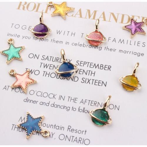 50pcs Mixed Color Oil drop Alloy Universe Star Charm for Lover Gift Jewelry Enamel Necklace Pendant Bracelet Charms Craft