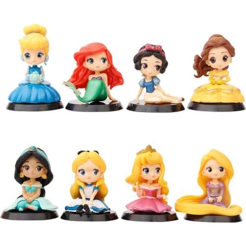 6cm 8pcs/Lot Disney Q Posket Princess Cinderella Snow White Aladdin Alice Belle Rapunzel Ariel Mini PVC Action Figure Model Toys