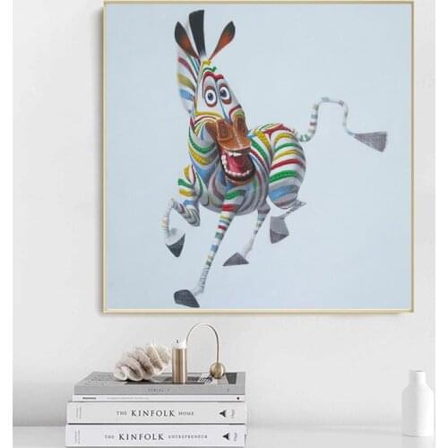 Abstract Modern Animal Art Painting on Canvas Poster and Print Wall Art Naughty Zebra Picture Quadros for Living Room Home Decor