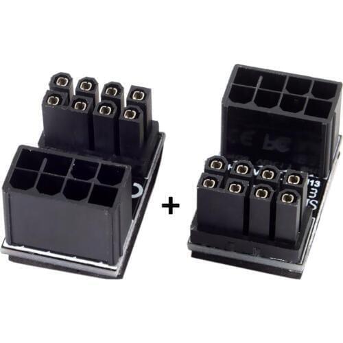 1 Pair(2pcs) Power Adapter ATX 8Pin Female to 8pin Male 180 Degree Angled for Desktops Graphics Card