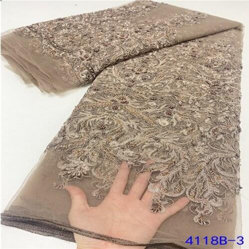 African Fabric Handmade Beaded Lace High Quality Simple And Noble Design Sequined Embroidered Lace For Wedding Prom NA5283B-2